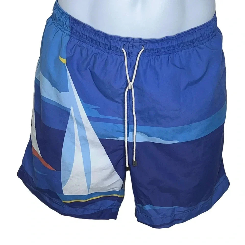 J McLaughlin men’s blue sailboat swim trunks sz Medium